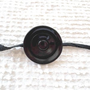 Vintage Black Large Focal Button - Beautifully Contoured with Circle Pattern - Leather Disc Stabilizer Included