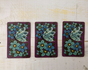 Vintage Playing Cards with Retro Daisies and Butterfly - Set of 3 Cards - Collage, Junk Journals, Swaps, Card Making and More