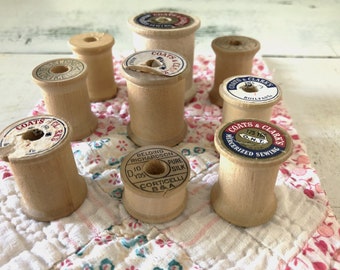 Vintage Wooden Thread Spools - Set of 9 - Sewing, Crafting, Trim Storage, Display and More