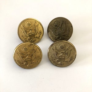 Vintage US Army Pressed Brass Shank Buttons - Official Waterbury CO Military Buttons - Set of 4