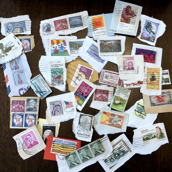 Vintage Cancelled US Postage Stamps - A Great Mixed Assortment from the 1940s - 1980s - Ephemera, Paper Crafting, Junk Journals, Collecting