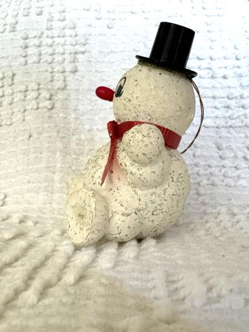 Vintage Christmas Snowman Ornament Sparkling Paper Mache Snowman a