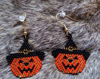 Pumpkin Witch Hand beaded earrings