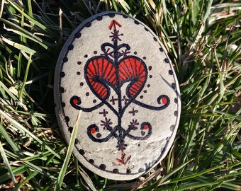 Painted Lake Michigan Rock Filigree Heart Design