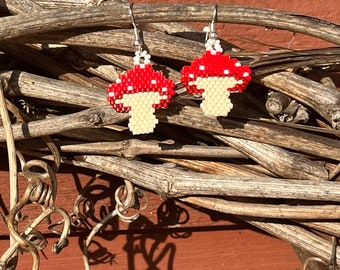 Amanita Muscaria Mushroom beaded earrings