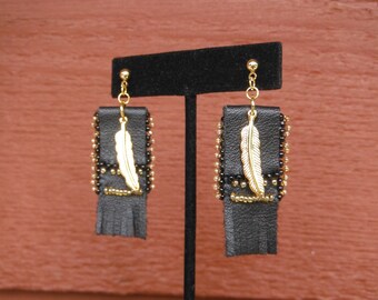 Flirty Leather Earrings with Glass Bead Fringe