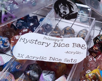 Mystery Dice bag - 3 Sets of acrylic DnD Dice, Random dice,  RPG dice, Multiple colors, DnD, D20, Pathfinder, Dungeons and Dragons. Tabletop