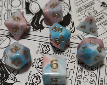 Candycloud- Acrylic DnD Dice set, blue and pink dice, RPG dice, D20, Pathfinder dice, Dungeons and Dragons