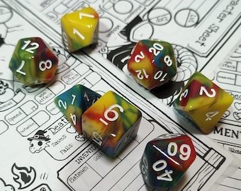 Splatter - Acrylic DnD Dice set, colourful dice, RPG dice, multicolour, D20, Pathfinder dice, Dungeons and Dragons