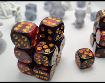 Warmed Obsidian | 10 Dice set, Acrylic Dice, D6 set, red, black, tabletop dice, DnD, Pathfinder, Dungeons and Dragons, Warhammer