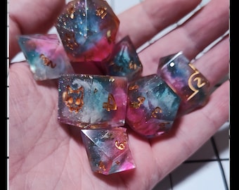 Lunar Drift-  Handmade Resin Dice Set – Feywild dice, D&D, Pathfinder RPG (7-Piece)