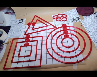 呪文テンプレート AOE セット | 14 個の D&D Pathfinder TTRPG ツール | ステータス効果マーカー | 効果範囲ウォーゲームキット | フレキシブルなトラベルセット | Dnd