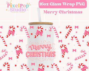 Candy Cane Christmas Cup Wrap png, Libbey 16oz Glass Can, Christmas Libbey Coffee Cup, Full Wrap png, Sublimation png, Cute Christmas Design