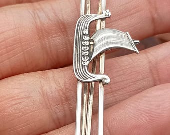 Viking ship tie bar/clip. Norwegian maker Nils Erik elvik. 830silver. signed