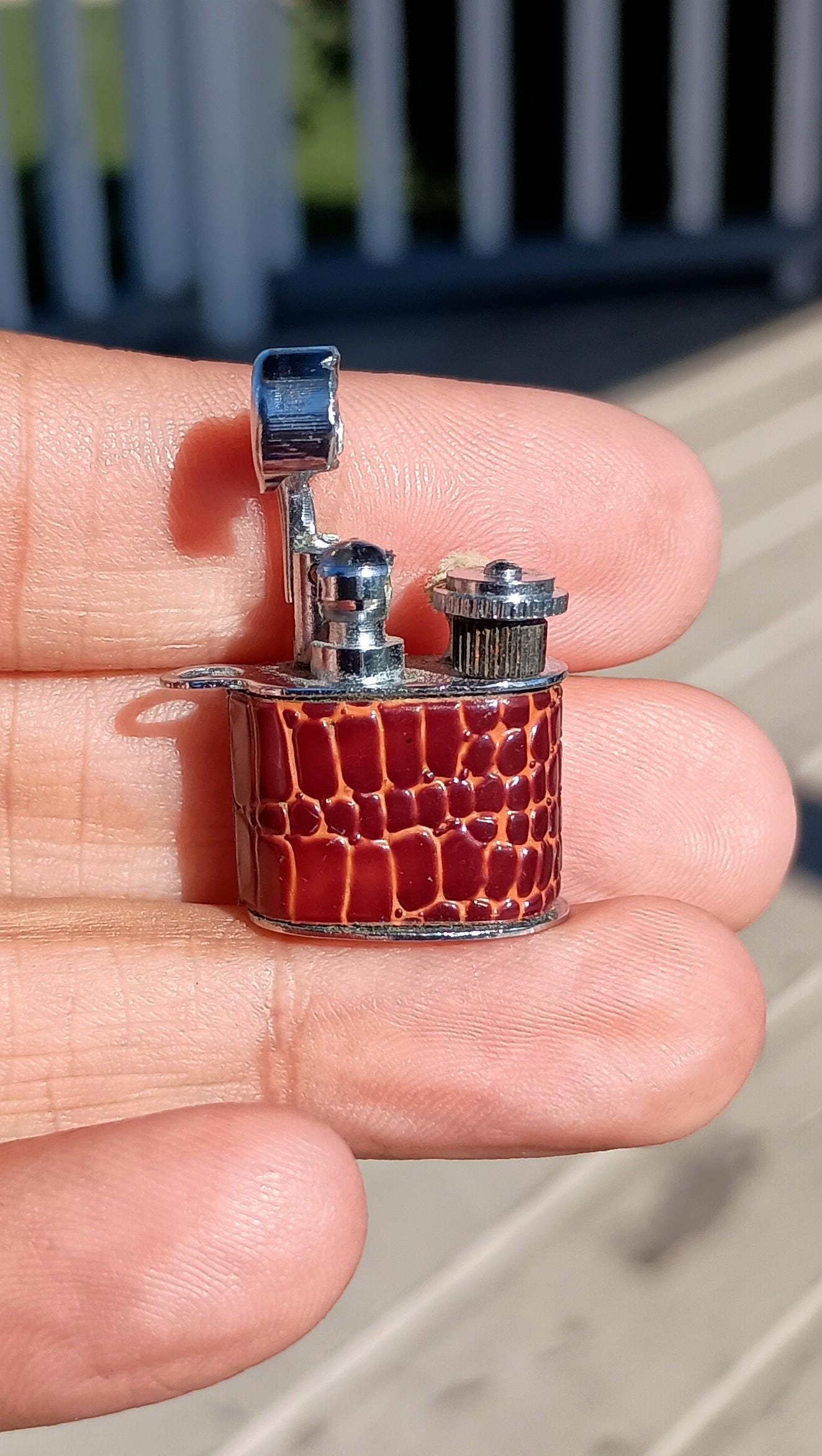 Vtg Small Occupied Japan Lighter with Lift Arm Chain Linked