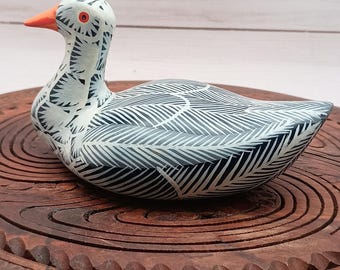 Hand painted wood duck/water fowl. 2.5" tall, 5" long. signed
