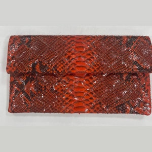 Cartera de mano de pitón, cartera larga roja, bolsos y carteras, cartera de mano de cuero, cartera de mano de cuero de lujo, cartera de mano tipo sobre de pitón, pitón rojo