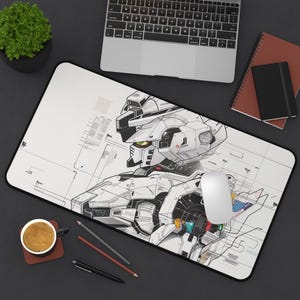 Gundam Futuristic Desk Mat for Geeky Workspaces, Computer Mouse Pad, Gamer Gift, Office Decor, Sci-Fi Desk Accessory