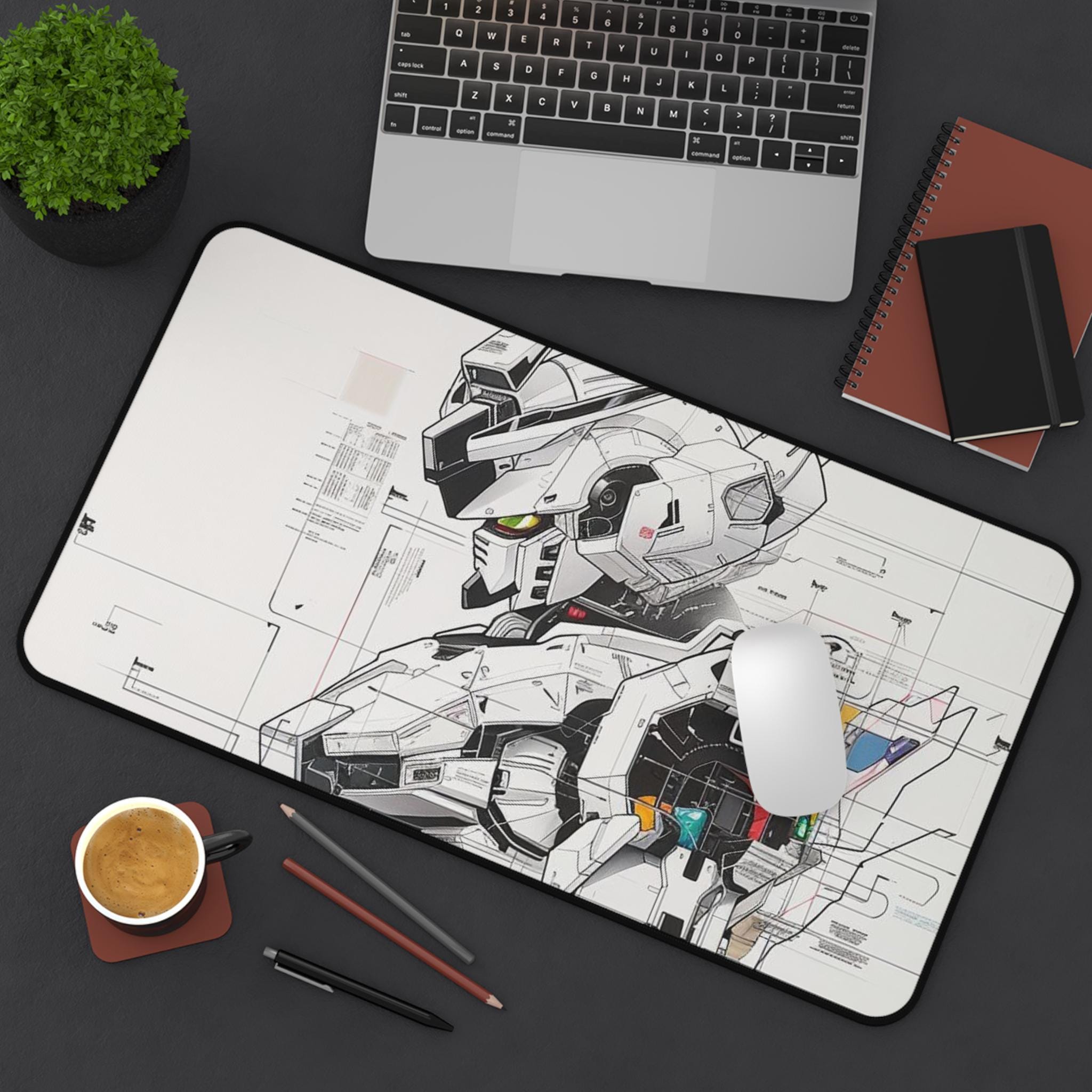 Gundam Futuristic Desk Mat for Geeky Workspaces, Computer Mouse Pad, Gamer Gift, Office Decor, Sci-Fi Desk Accessory