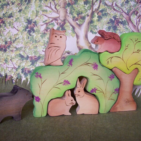 Waldorf Inspired Wooden Nature Toy Puzzle Stacker - Forest Animals - 8 pc set