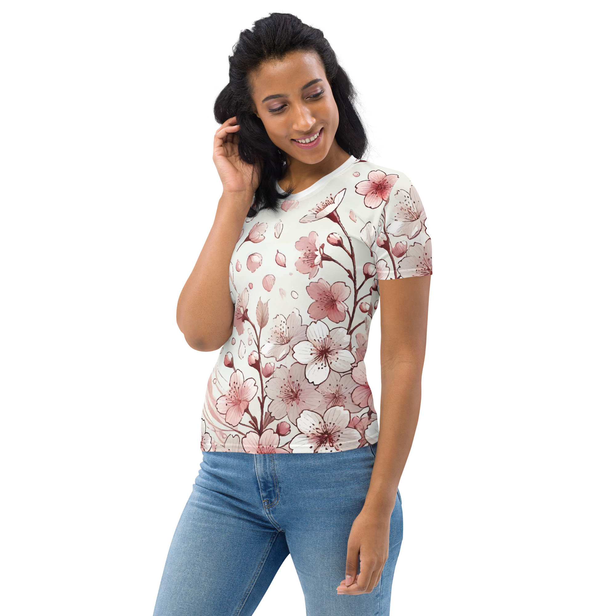 Orange Spring Blossom Women's All-Over Print V-Neck Tee main image 0