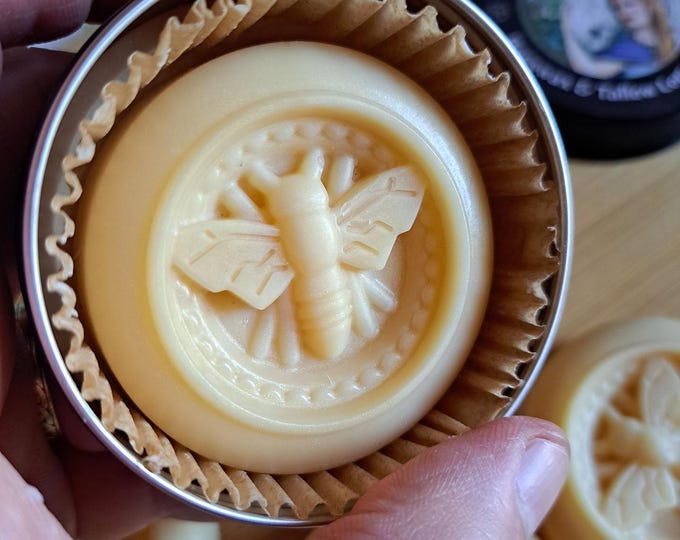 Featured listing image: Beeswax and Tallow Solid Lotion Bar in a Tin
