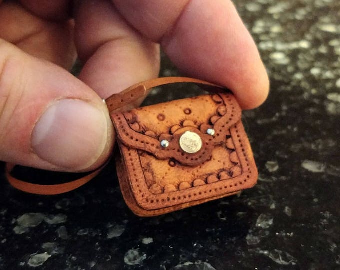 Featured listing image: Miniature Leather Bag-Tan Diamond Dot Design-MADE TO ORDER