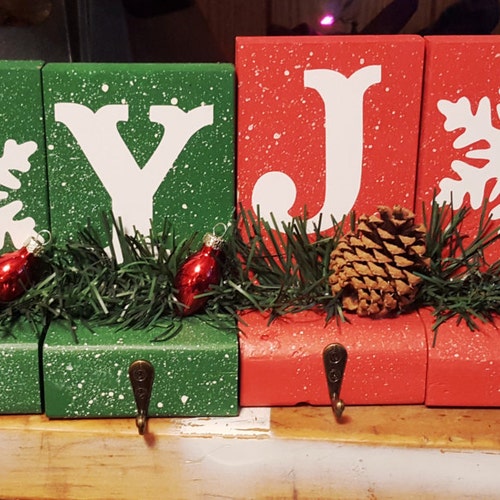 JOY Stocking Holders Your Choice Red or Green Etsy