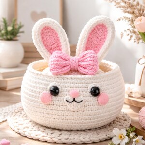 Crochet Bunny Basket Pattern PDF, Easter Bunny Basket, Amigurumi Rabbit Basket, Beginner Crochet Pattern, Spring Decor Gift