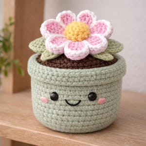 Häkelanleitung für einen rosafarbenen Blumentopf (PDF) | Amigurumi-Blumentopf-Anleitung | Niedliche Häkelpflanzen-Deko | Anfängerfreundliches DIY-Geschenk
