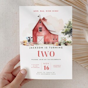 Editable Farm Animals Birthday Invitation, Boy Barnyard 2nd Birthday Invite Template, Cute Farm Animals Design, Digital Download, FRA1