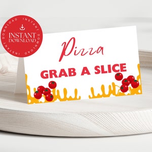 Oh Baby Pizza Baby Shower Buffet Tents, Pizza and Pacifier Baby Shower Table Card, Editable Pizza Slice Food Cards 5x7 Canva, PZA22