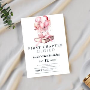 Editable First Chapter Birthday Invite, Library Theme Party Invite, One For The Books, Storybook Birthday Invitation, FC3