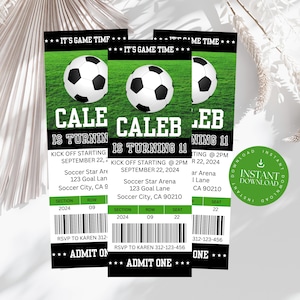 Bearbeitbares Ticket Fußball-Geburtstagseinladung, Fußball-Karte einladen, Fußball-Geburtstagseinladung, Digital, 11. Geburtstagsfeier, SP241
