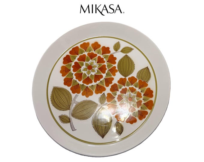 Vintage Mikasa Duplex Englewood Platter 12" Round Chop Plate by Ben Seibel 2527 Retro Mid Century Modern Orange Floral Serving Tray