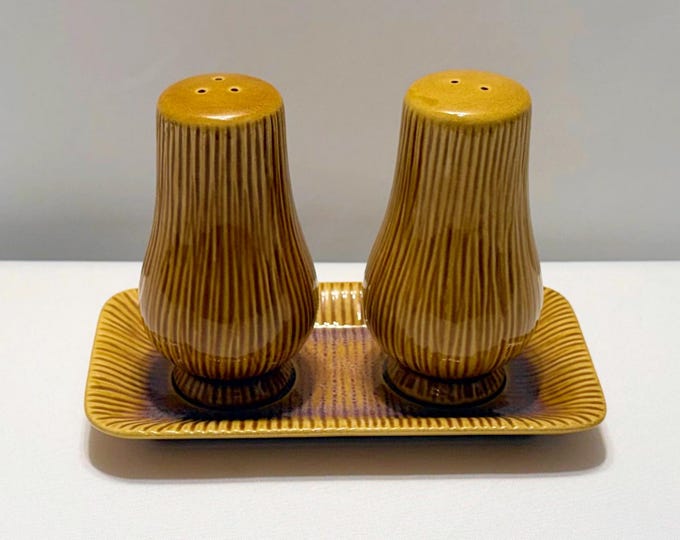 Vintage Colin Cowie JCPenney Gourd Gravy Boat & Salt Pepper Shaker Set, Fall Thanksgiving Harvest Ceramic Dinnerware, 5-Piece Holiday Set