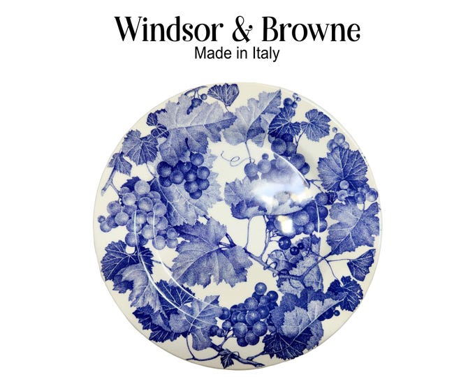 Vintage Windsor & Browne Blue White Grape Vine Plates Bowls Set of 6 Discontinued English Ironstone Transferware Dinnerware