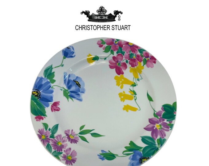 Vintage Christopher Stuart Floral Gallery Dinner Plate, 10.75" Ceramic Watercolor Flower Replacement China, Discontinued 1993 90s Tableware