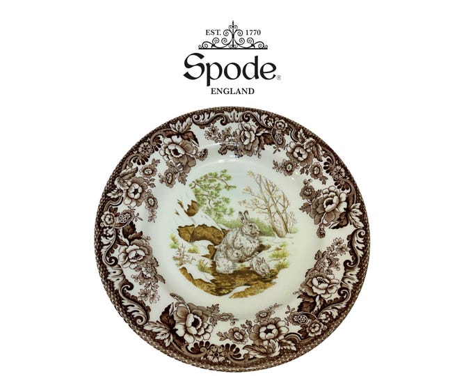 Spode Woodland Dinner Plate Winter Scenes Snowshoe Rabbit 10.5” Fine Earthenware Made in England, Museum Quality, Pristine Condition!
