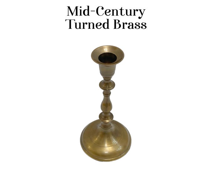 Vintage Mid-Century Turned Brass Taper Candlestick Holder | 7” Tall Baluster Style Brass Candle Holder, Ornate Boho Cottagecore Mantel Decor
