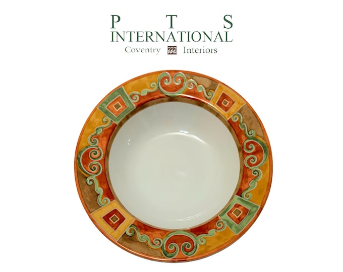 Vintage PTS International Interiors Catalina Rim Soup Bowls Set of 4 | Pristine 9” Stoneware Pasta Salad Bowls Discontinued