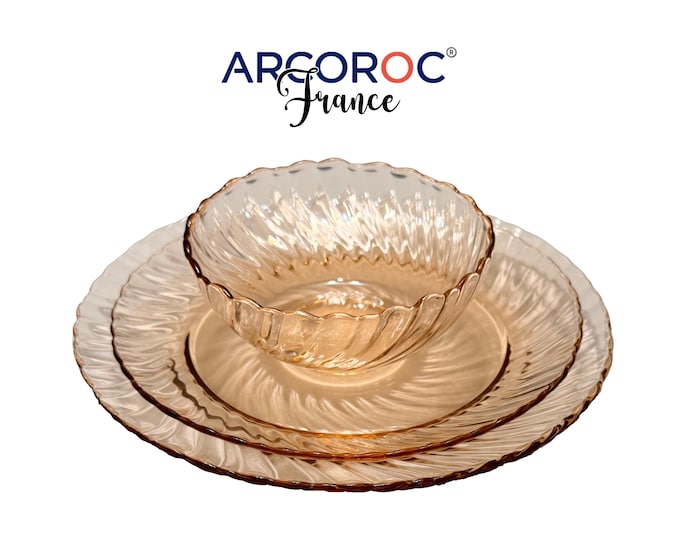 Vintage Arcoroc Rosaline Pink Swirl Glass Dinnerware Set | France Mid Century Fluted Dishes | Choice of Service for 5 or Replacement Pieces