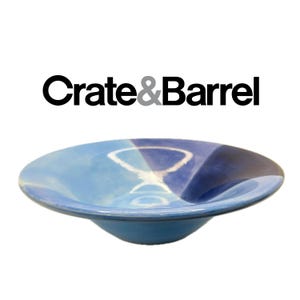 Crate & Barrel Blue Ombré Stoneware Serving Bowl – Mid-Century Modern Art Pottery