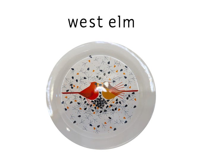 Charley Harper Cardinal Plates Set of 4, Discontinued 7" Porcelain Dessert Appetizer Plates, Mid-Century Modern Minimalist Bird Dishes