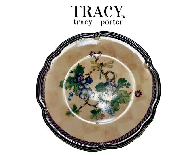 Vintage Tracy Porter The Claret Collection Salad Plates Set of 7 Grapes Dragonfly Discontinued Retired Dinnerware Hand Painted Style