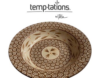 Ciotola da portata in ceramica Vintage Temp-tations® by Tara "Old World Brown", grande ciotola da bistrot per pasta e insalata, in condizioni vintage impeccabili.