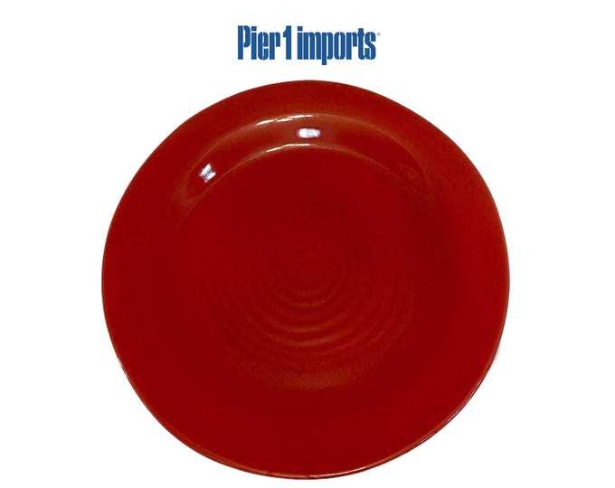 Vintage Pier 1 Imports Crimson Red Swirl Stoneware Dinner Plate, 11” Solid Red Ceramic Replacement Dish