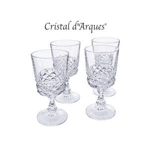 Vintage Cristal D'Arques Durand Diamant/Diamond Pattern Clear Lead Crystal Water Wine Goblets Set of 4 France 6" Tall
