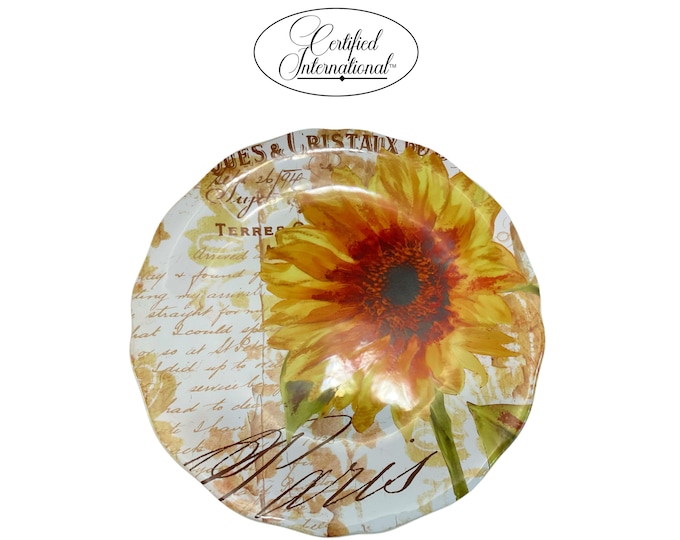 Discontinued Certified International Paris Sunflower Dinner Plates, 11” Set of 4, Tuscan French Country, Pristine Vintage Condition