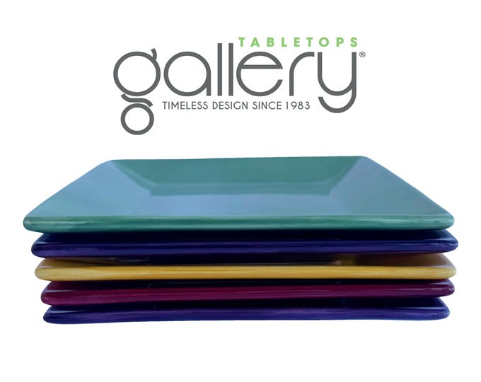 Tabletops Gallery Corsica Square Plates Set of 5, Colorful Hand Painted Stoneware 8.25" Salad Lunch Dishes, Pristine Discontinued Mid-Mod